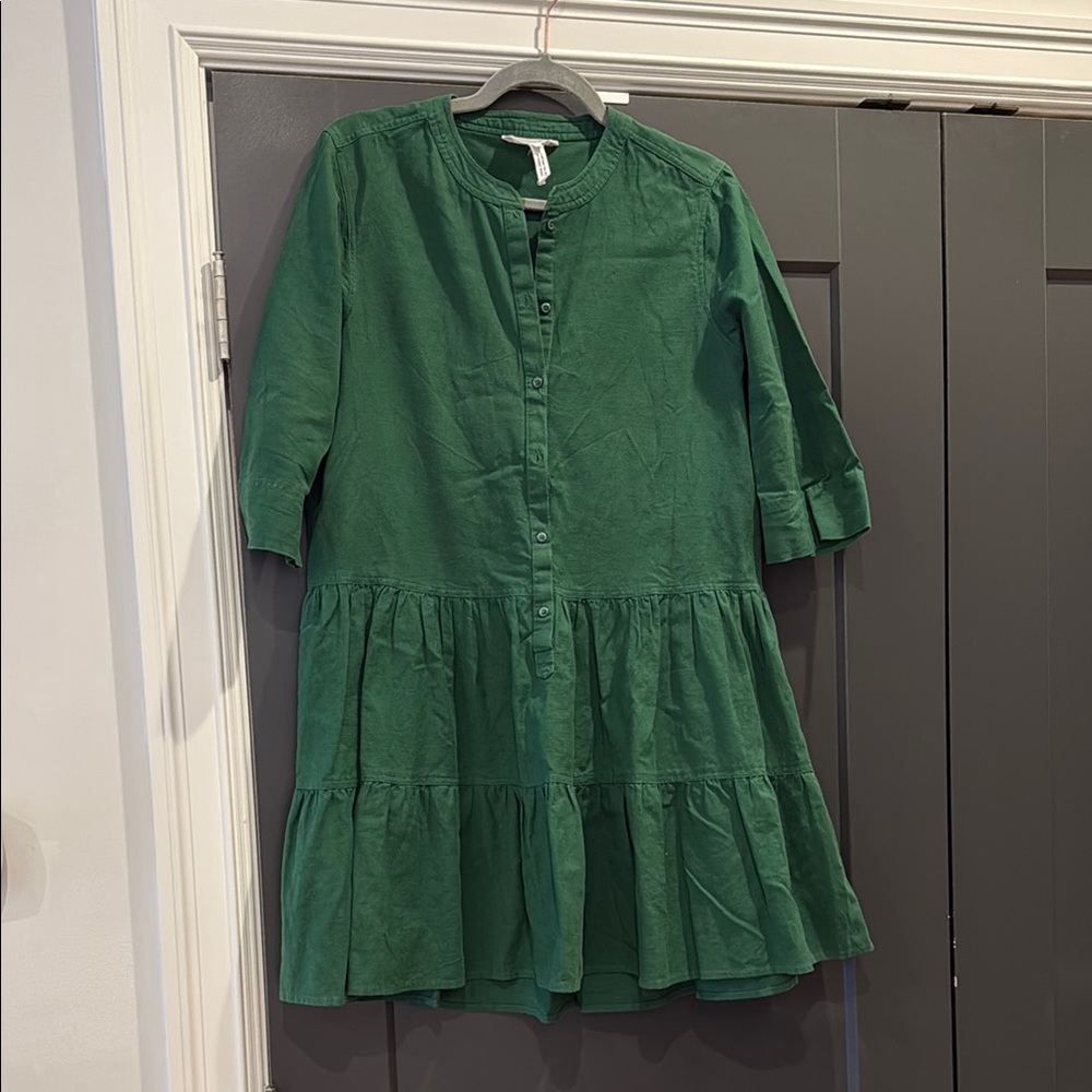 Apiece Apart Green Tiered Sundress with Mandarin Collar
